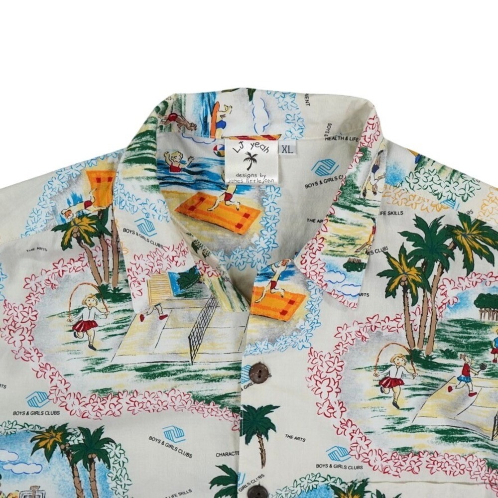 VTG LJ Yeah Boys Girls Club Shirt Mens XL All Over Print USA Rare Aloha Hawaiian